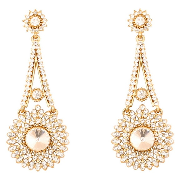 Sunsoul by Touchstone Indian Bollywood Rhinestone bridal chandelier designer jewelry earrings for women in antique gold tone
