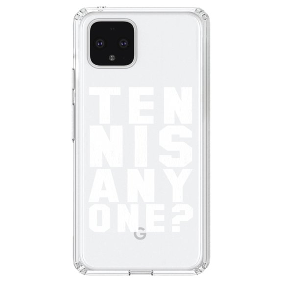 DistinctInk Clear Shockproof Hybrid Case for Google Pixel 4 (6.1" Screen) - TPU Bumper Acrylic Back Tempered Glass Screen Protector - Tennis Anyone?