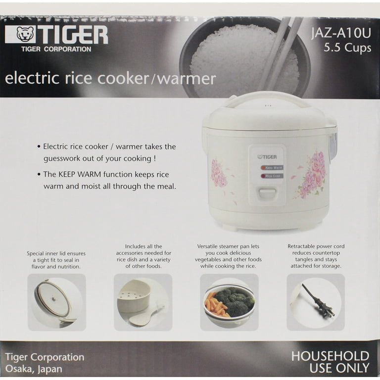 Tiger 5.5 Cups Electric Rice Cooker and Warmer with Steam Basket, White  JAZ-A10U 
