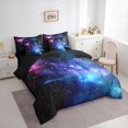 thumbnail image 2 of Manfei Purple Blue Celestial Nebula 7-Piece Twin Bedding,Sparkling Stars Print Bedding Comforter Set,Black Reversible, 2 of 7