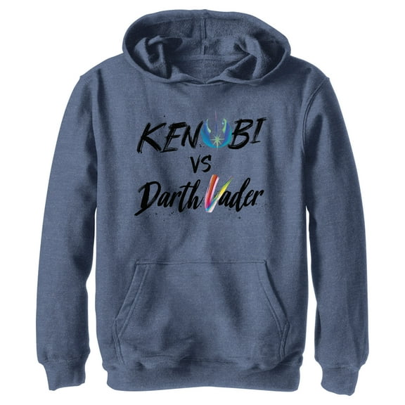 Boy's Star Wars: Obi-Wan Kenobi Darth Vader vs Kenobi Rainbow Text  Pull Over Hoodie Navy Blue Heather Large