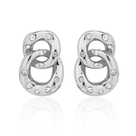 Cate & Chloe Bonnie 18k White Gold Plated Women's Double Link Chain Earrings, Swarovski Crystals