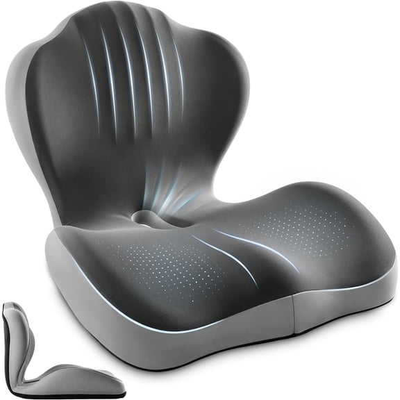 Ergonomic Memory Foam Seat Cushion & Lumbar Support Pillow Set, Non-Slip Breathable Cha1ir Cushion for Office Chair, Car Seat & Desk Posture Support