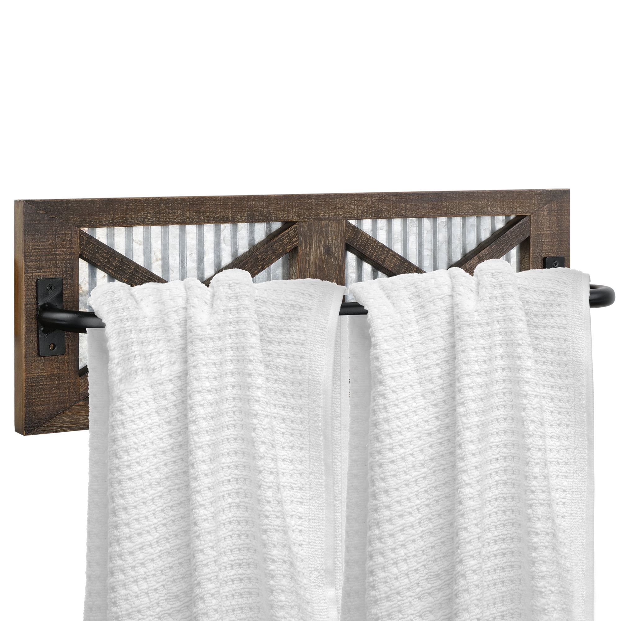 Autumn Alley Farmhouse Rustic Towel Rack Holder - Wood Towel Rack -  Farmhouse Towel Holder for Rustic Bathroom and Farmhouse Kitchen Style  D?cor - 18 Wall Mounted, Set of 2, Rustic Brown 
