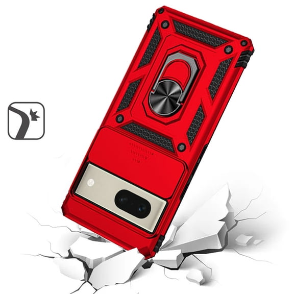 For Google Pixel 6A Case with Stand, Camera Lens Protection & 360° Rotate Ring Kickstand, Shockproof Bumper Cover ,Xpm Phone Case [ Red ]