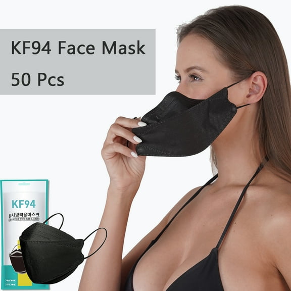 50 Pieces Black Adult KF/94 Face Mask Made in Korea Breathable Comfortable Adult Black 3D Masks Korean Fish Type Facemask for for Men Women Masks
