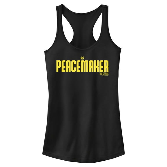 Junior's Peacemaker Yellow Classic Logo Racerback Tank Top Black X Large