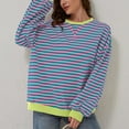 thumbnail image 2 of yunLCZ Women Blouses Women Oversized Striped Color Block Long Sleeve Crew Neck Sweatshirt Casual Loose Pullover Y2K Shirt Top Polyester,Spandex Pink S, 2 of 9
