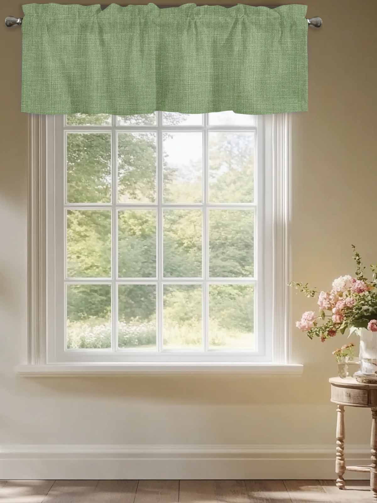 Valances for Windows Sage Green Linen Rod Pocket Cafe Window Treatments Valance Curtains for Kitchen Bathroom Laundry Basement Windows 60"x18"