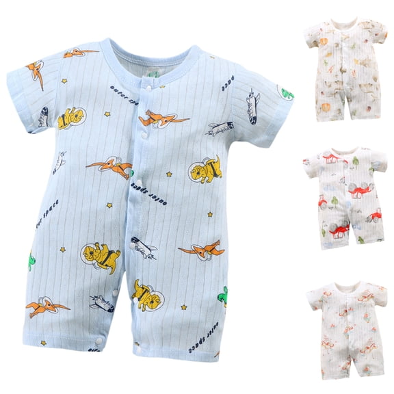 Einccm Baby Boys' Girls' Summer Romper, Cute Space and Dinosaur Printed One-Piece Bodysuit with Snap Buttons, Casual Daily Wear and Sleep, Fits born Infants 0-12 Months