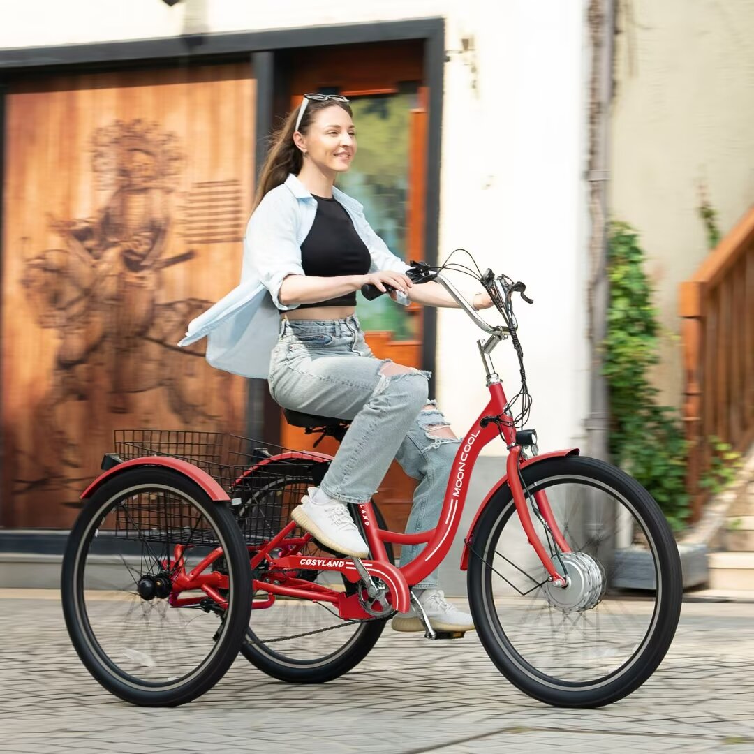 Docred 24'' Adult Electric Tricycles 3 Wheel Electric Bike, 15.5 mph 350W Electric Trikes for Seniors，7-Speed & 4 Adjustable Riding Modes Electric Tricycle with 36V Removable Lithium Battery
