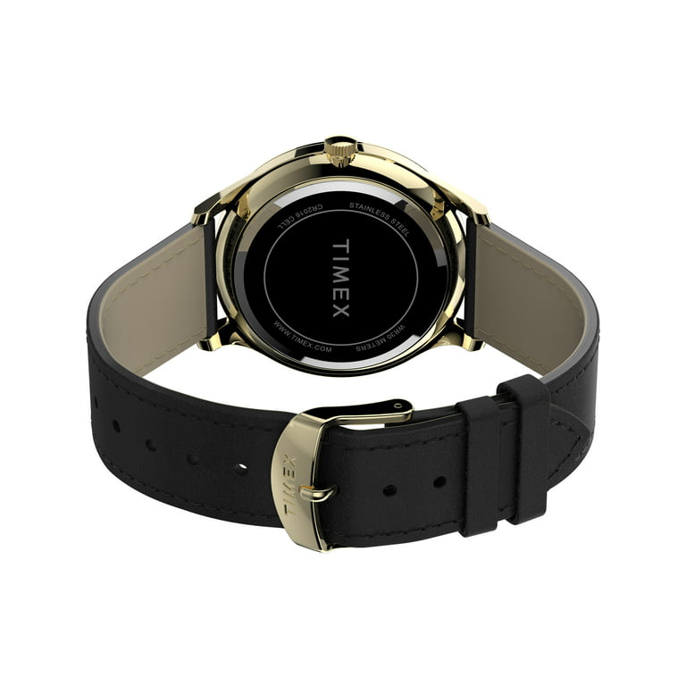 Timex Men's Modern Easy Reader 40mm Black/Gold/White Genuine Leather Strap  Watch