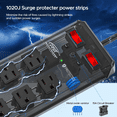 thumbnail image 5 of CRST Heavy Duty Power Strip Metal Surge Protector 10 Outlets 2 Individual Switches 1875W with 45° Flat Plug 14AWG 15Amp SJT 9 Feet Long Extension Cord, Black, 5 of 8