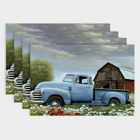 

Shiartex Flowers Linen Cloth Placemats Set of 4 for Dining Tables Kitchen Restaurants Heat Insulation Easy to Clean Table Mats for Home Decoration 18x12in