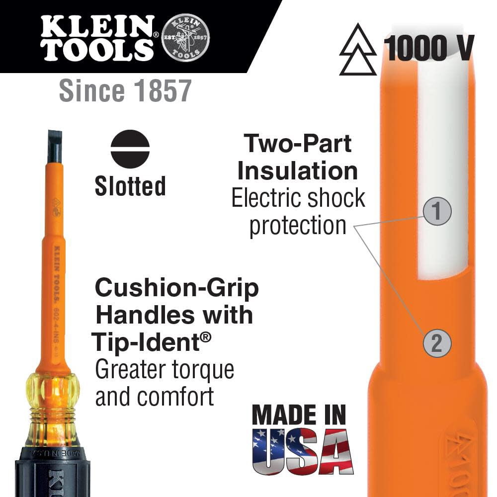 Klein Tools 601-7-INS 3/16 in. Cabinet 7 in. Insulated Screwdriver