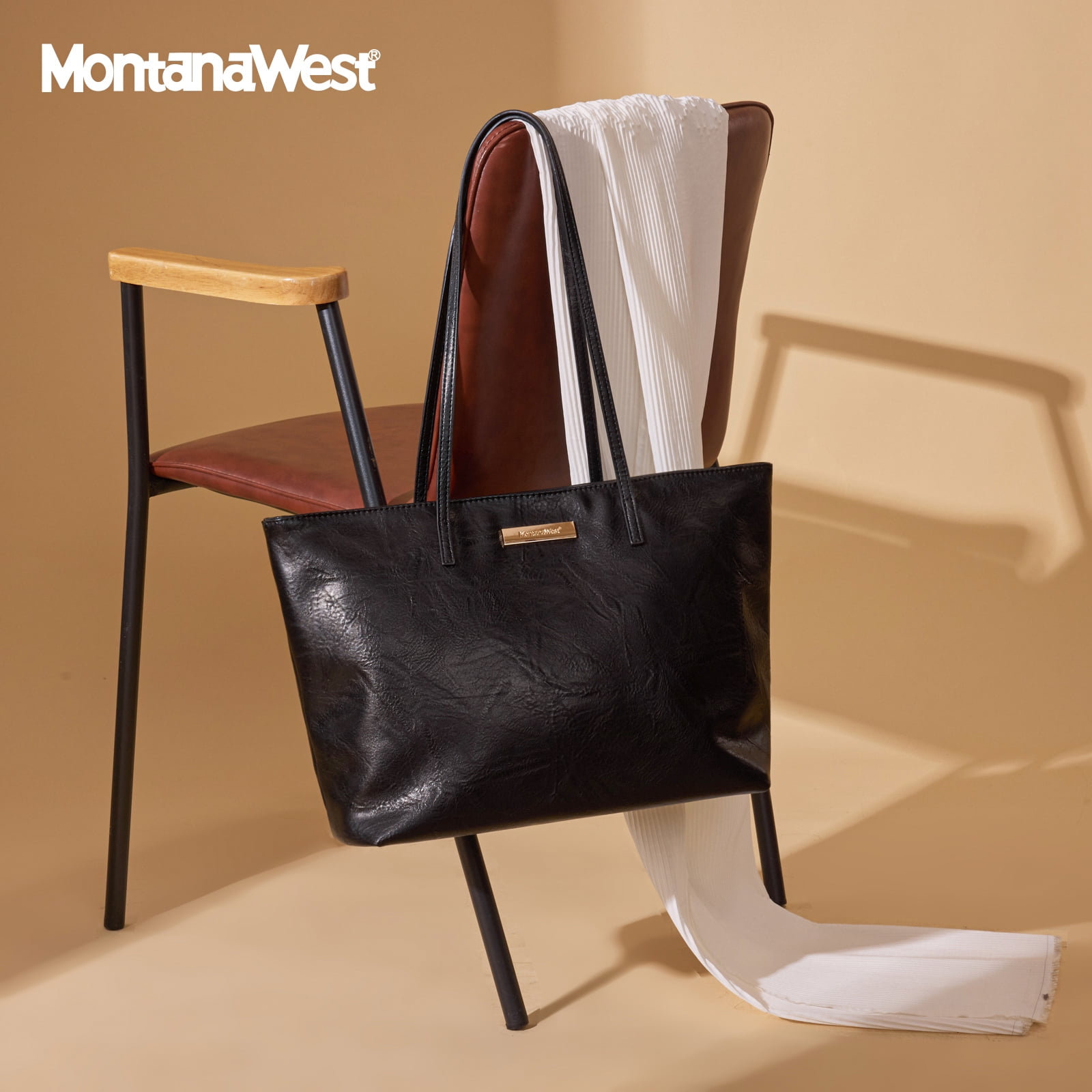 Montana West Tote Bags for Women Purses and Ladies Handbags Medium Size Shoulder Bags with Zipper, Black
