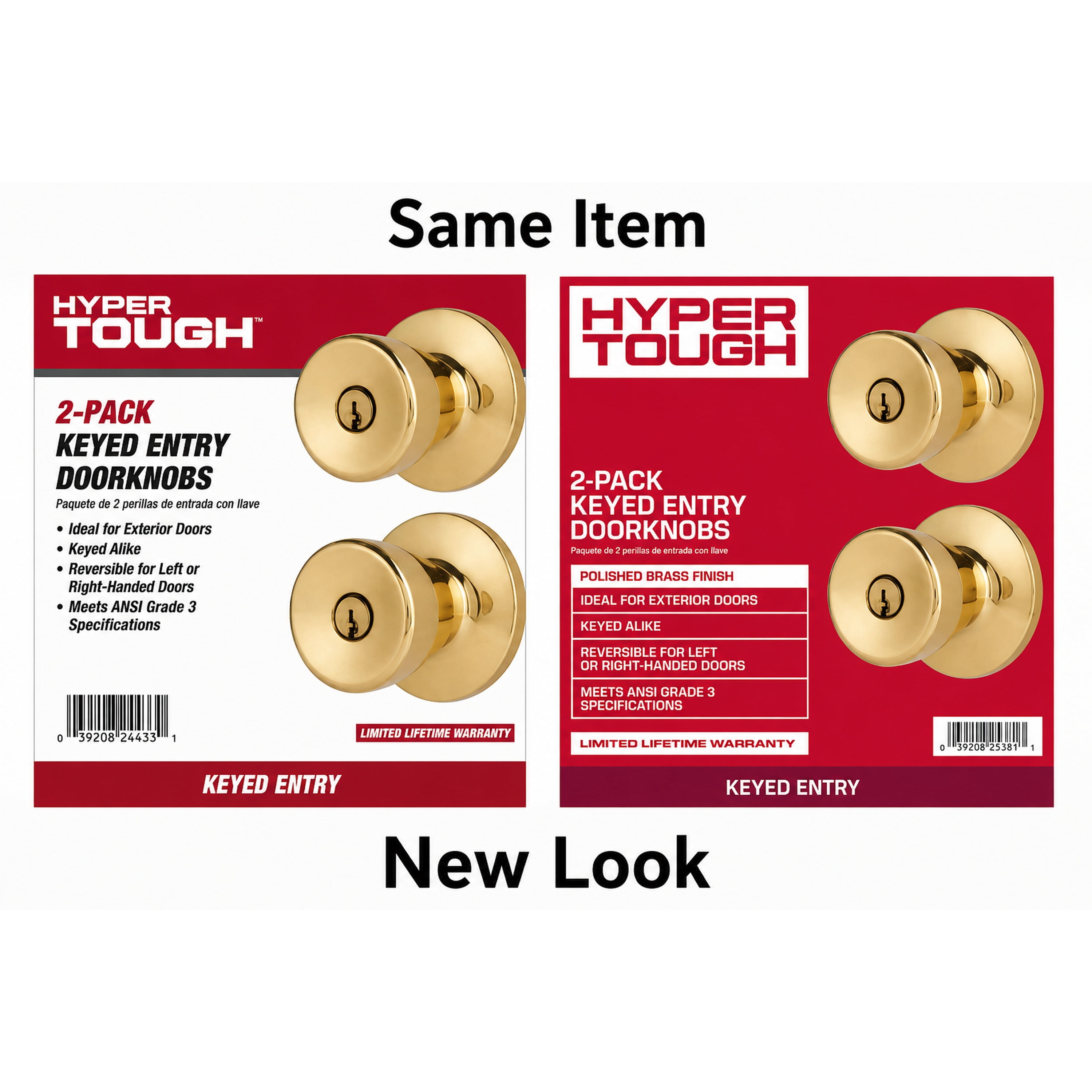 Hyper Tough Keyed Entry Tulip Style Doorknob Twin pack, Polished Brass Finish