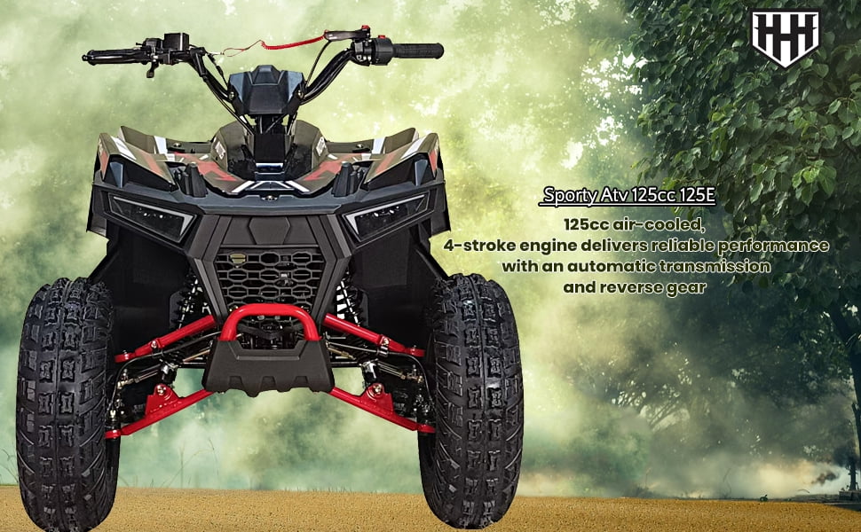 HHH 125cc ATV Quad 125cc ATV with Reverse, LED Lights, Big Wide Tires 4 Wheeler-Yellow