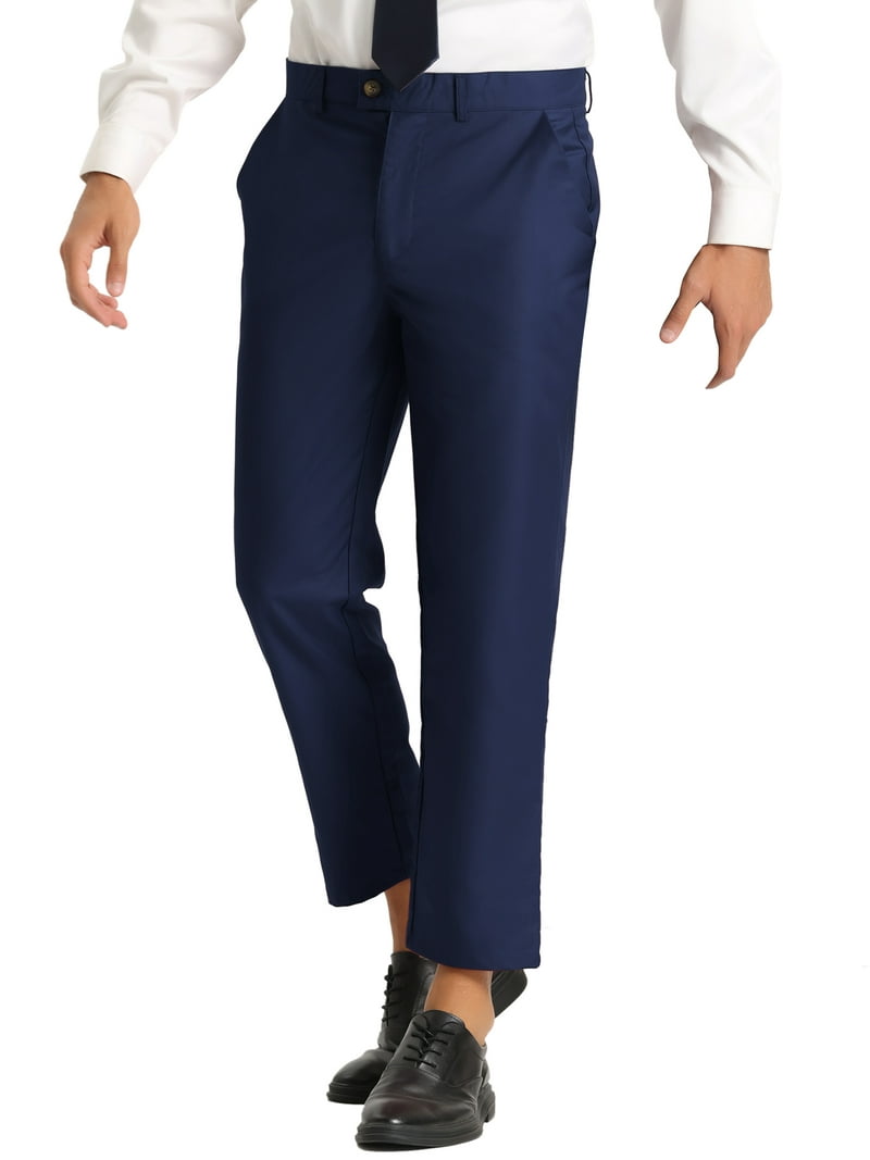 navy blue cropped dress pants Kopltyrfg Cropped Linen Pants Women Straight Leg Pull On Work Pants Business Casual High Waisted Dress Pants Office Ankle Pants Navy L, Women's, Size: