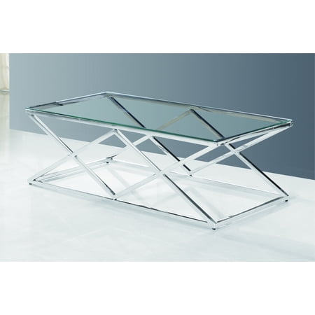 Best Master Furniture E44 Glass Top with Stainless Steel Plated Frame Coffee