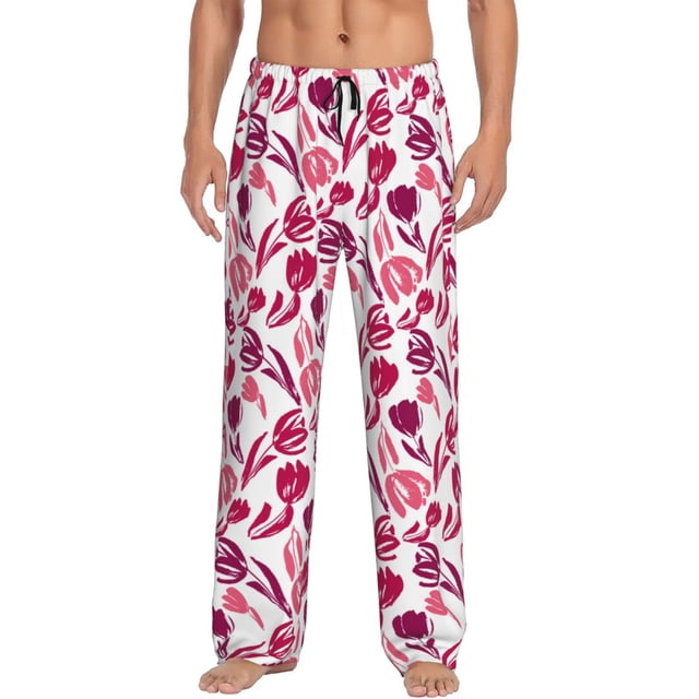 Fotbe Tulips Flowers Pantalones de Pijama para Hombre, Pantalones de Dormir, Pantalones de Casa con Cintura Ajustable y Bolsillos-X-Large
