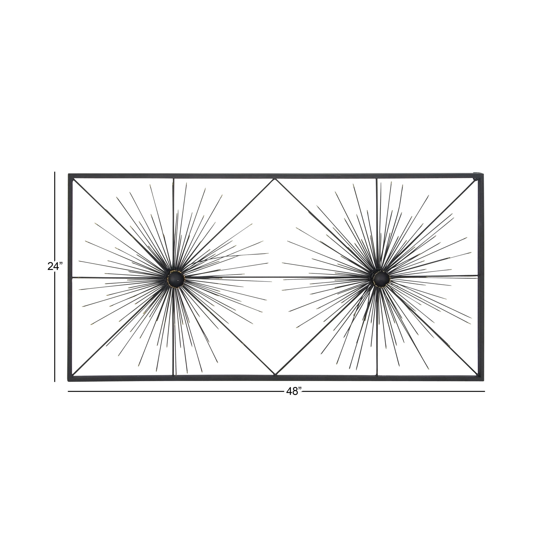 DecMode Black Metal Sea Urchin Starburst Wall Decor with Black Frame