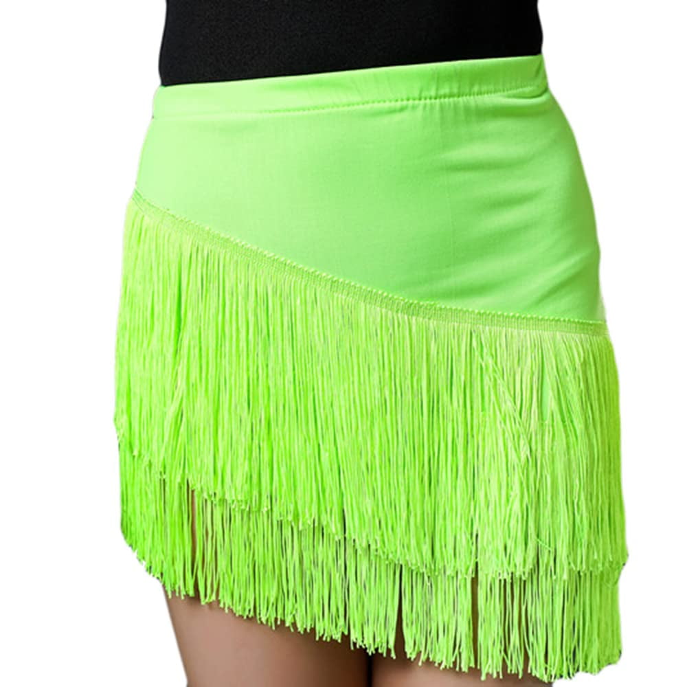 YM YOUMU Girls Mini Layered Tassel Latin Dance Skirt Fringe Dancewear