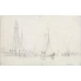 thumbnail image 2 of Edward William Cooke 18x13 Black Ornate Wood Framed Double Matted Museum Art Print Titled - Enkhuysen, 2 of 5