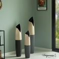 thumbnail image 3 of Tall Freestanding Ceramic Floor Vase - Handcrafted Beige Polka Dot Striped Top and Black Bottom, Large Waterproof Vase, 3 of 5