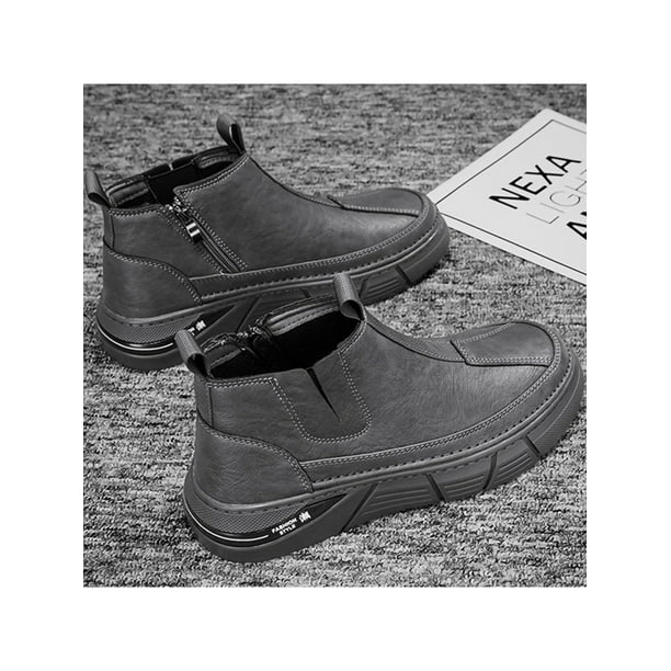 Avamo Mens Dress Boot Zip Up Ankle Boots Waterproof Booties Platform Winter Shoes Work Gray 6.5
