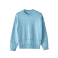 thumbnail image 6 of ManxiVoo Women's Round Neck Knit Sweater with Floral Crochet Design Vintage Style Pullover Top S Size Light Blue, 6 of 9