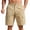 Khaki, variant on Chiccall Mens Casual Bermuda Cargo Shorts Solid Front Button Closure Partial Elastic Waist Large Flap Side Multi Pockets Light Wrinkle Summer Commute Outdoor Workwear Shorts for Men