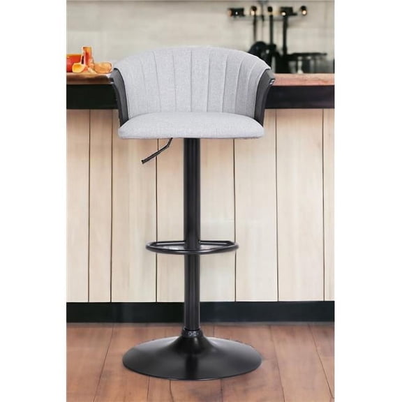 HomeRoots 534429 Light Gray & Black Fabric with Metal Swivel Adjustable Height Bar Chair