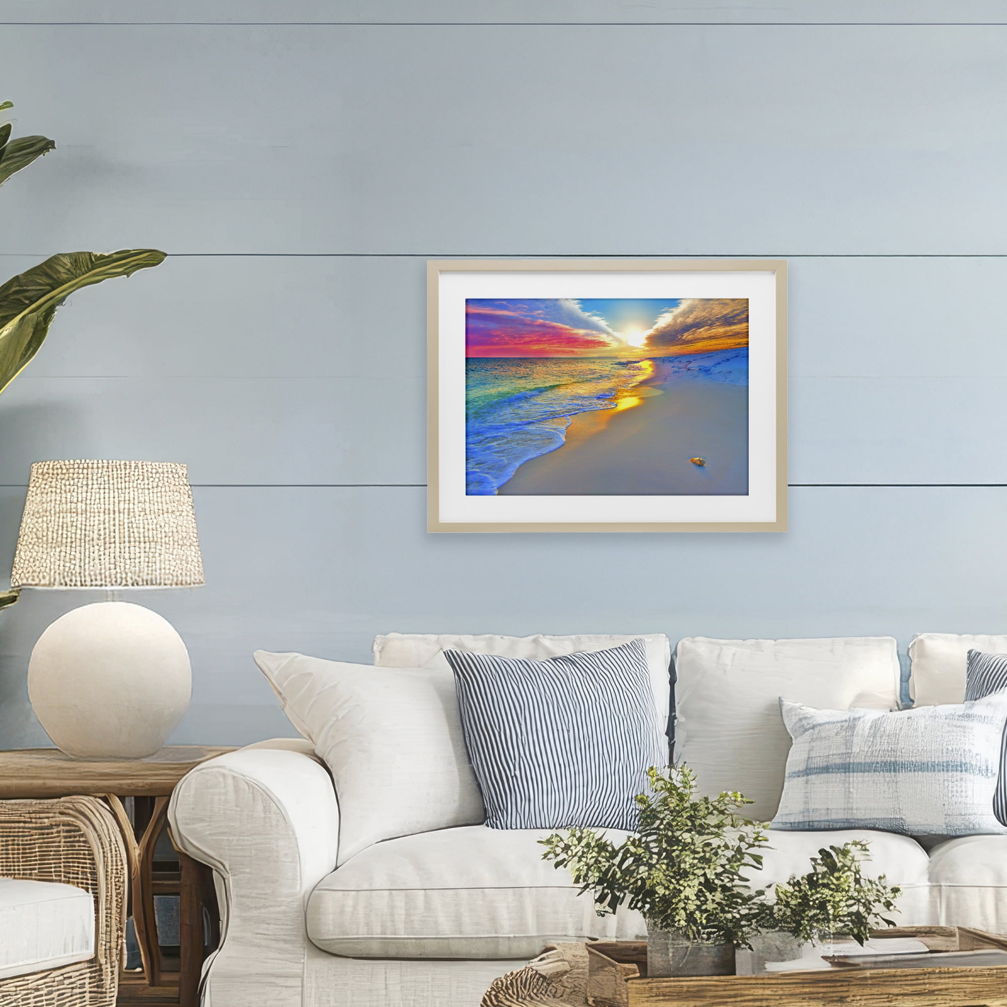 Stupell Industries Prismatic Rainbow Sunset Beach Birch Framed Print Under Glass, design by Eszra Tanner