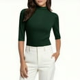 thumbnail image 4 of Women's High Neck Base Tee Layer Slim Fit Tops 3/4 Sleeve/Sleeveless/Half Sleeve Turtleneck Pullover T-shirts (L, Green|Half Sleeve), 4 of 7