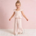 thumbnail image 2 of UngA Toddler Girls Clothes Solid Color Ruffle Sleeve Camisole Shirts Linen Pants Set Kids Toddler Girl Summer Outfits 4-5 Years,Pink, 2 of 6