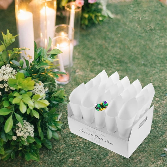 HONMEET 1 Set Flower Bouquet Paper Cones White Confetti Holder for Wedding Party Decorations with Tray