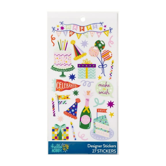 Hello Hobby Multicolor Happy Birthday Designer Stickers, 27 Count