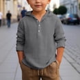 thumbnail image 2 of AWZXDE Boys Summer Hooded Shirt Long Sleeve Button Down Beach Top Breathable Solid Color Casual Wear For Youth Children Grey, 2 of 4
