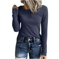 thumbnail image 3 of Chbgutlmr Tops for Women Crewneck Button Slim Fitted Long Sleeve Shirts Solid Color Comfy Going out Top, 3 of 7