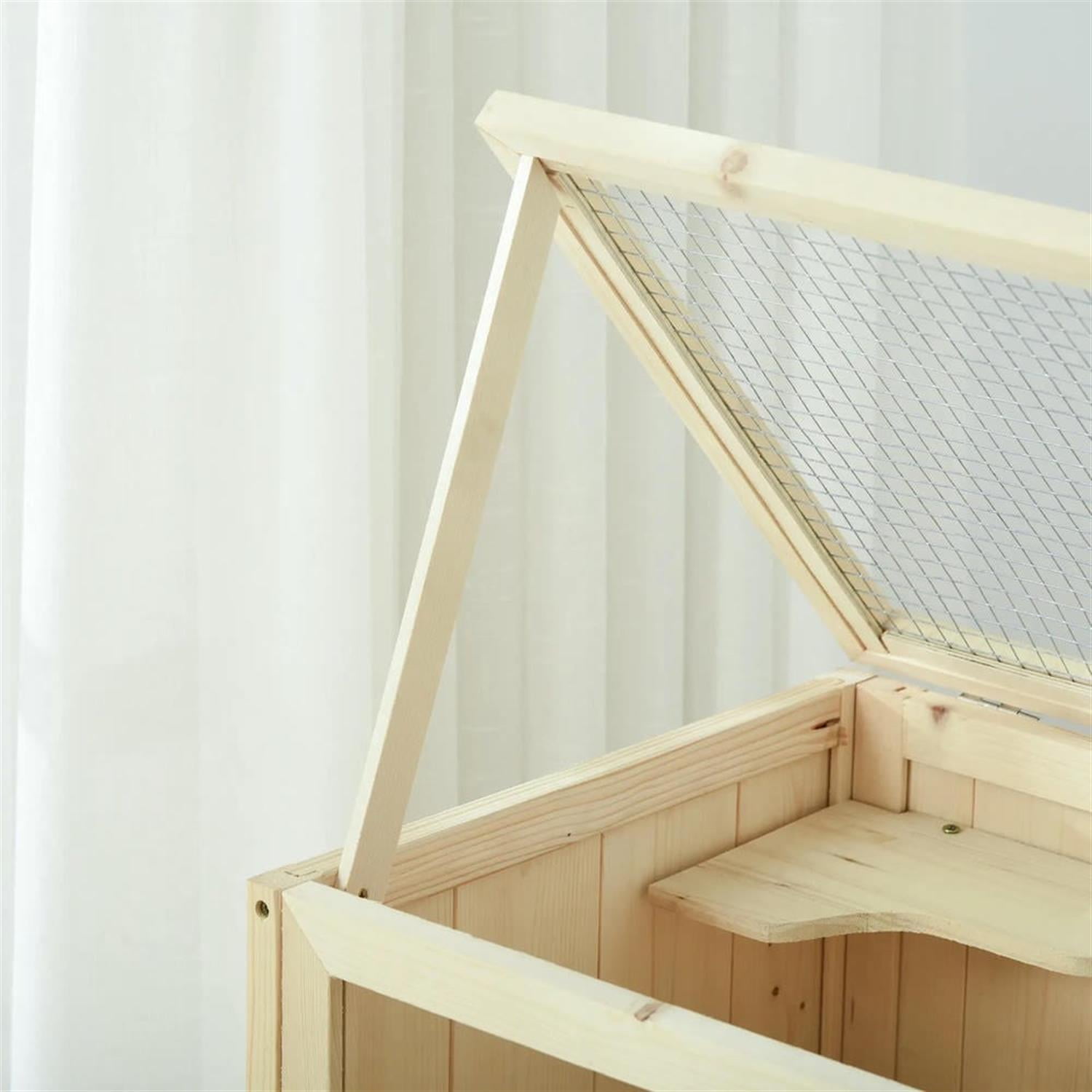 Kadyn 23" Wooden 3-Tier Hamster Cage with Openable Top, Front Door, Shelf, Large Small Animal Habitats for Guinea Pig Cages, Beige