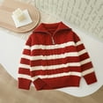 thumbnail image 5 of vdgthytj Boys Girls Quarter Zip Sweater Kids Striped Long Sleeve Cable Knit Pullover Top Fall Winter Clothes, 5 of 6