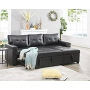 Naomi Home Perry Modern Leather Sectional Sofa with Storage Chaise-Color:Black,Fabric:Air Leather