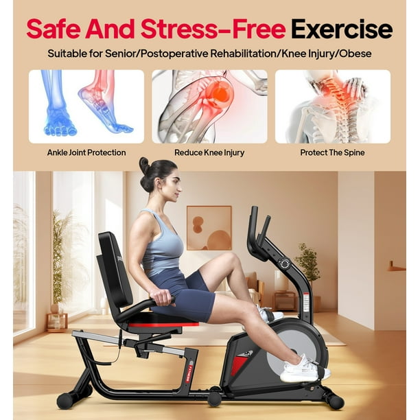 Pooboo Recumbent Exercise Bike Stationary Belt Drive Indoor Cycling Bikes for Home Cardio Workout Training 350lb Walmart Business Supplies