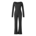 thumbnail image 1 of xiaxaixu Combinaison Pantalon Évasé Femme Décontractée Ajustée Couleur Unie Col Carré Manches Longues Tenue de Boîte de Nuit Mode Urbaine, 1 of 9