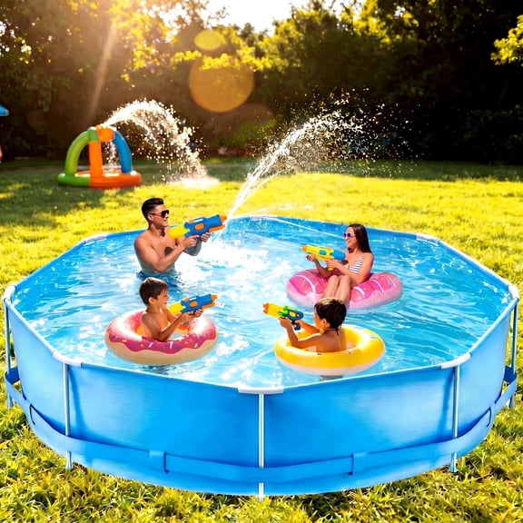 Naipo 10' X 2.5' Circular Swimming Pool with Free Filter Pump Upgraded Thicker Material Above Ground Pool for Adults Teen 24 Inch Deep Water Blue