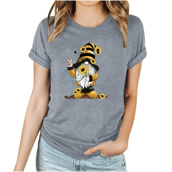 ALLLIST Crew Neck Womens Tops Clearance Under $10 Short Sleeve Gray Graphic T-Shirts Casual Printed Womens Shirts Plus Size