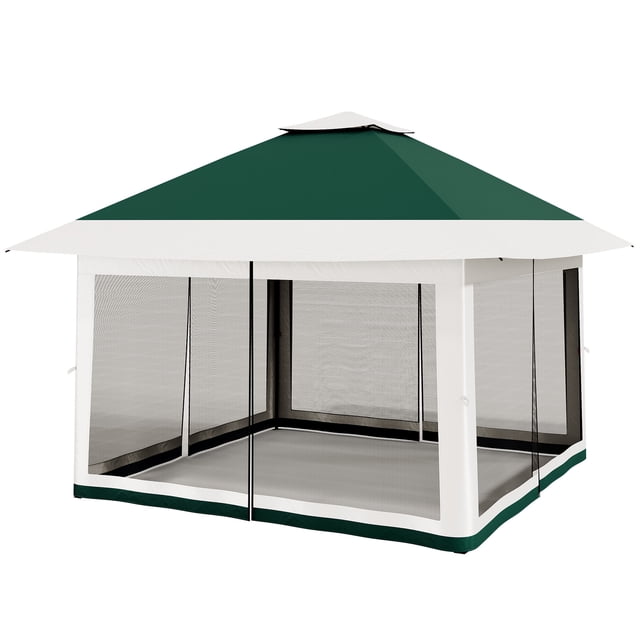 Tente Abri Instantané 12 X 12 Pi avec Moustiquaire, Installation en une Pression, Hauteur Réglable, Pavillon Extérieur avec Sacs de Sable, Résistant aux Intempéries pour Cour Arrière, Patio, Jardin, Kaki/marine/vert/rouge/gris