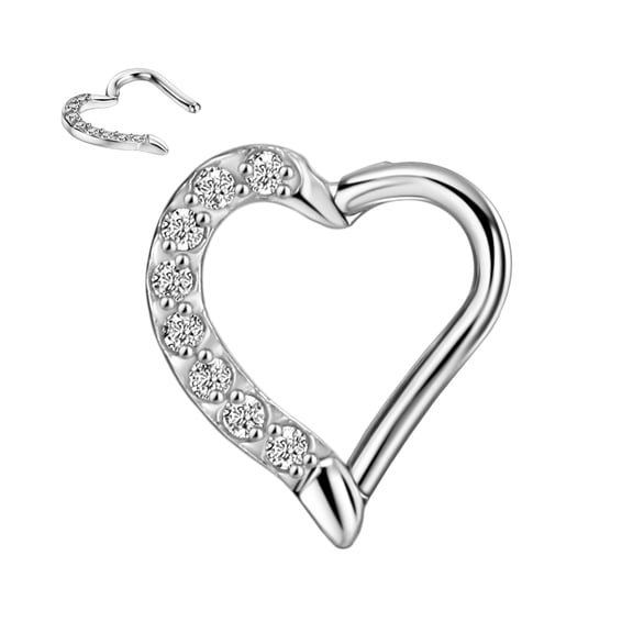 16 Gauge Gemmed Daith Earrings for Right Ear 16g Daith Piercing Jewelry 8mm Surgical Steel Heart Shaped