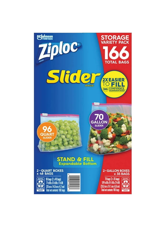 Ziploc Slider Storage Bag, Variety Pack, 166-count